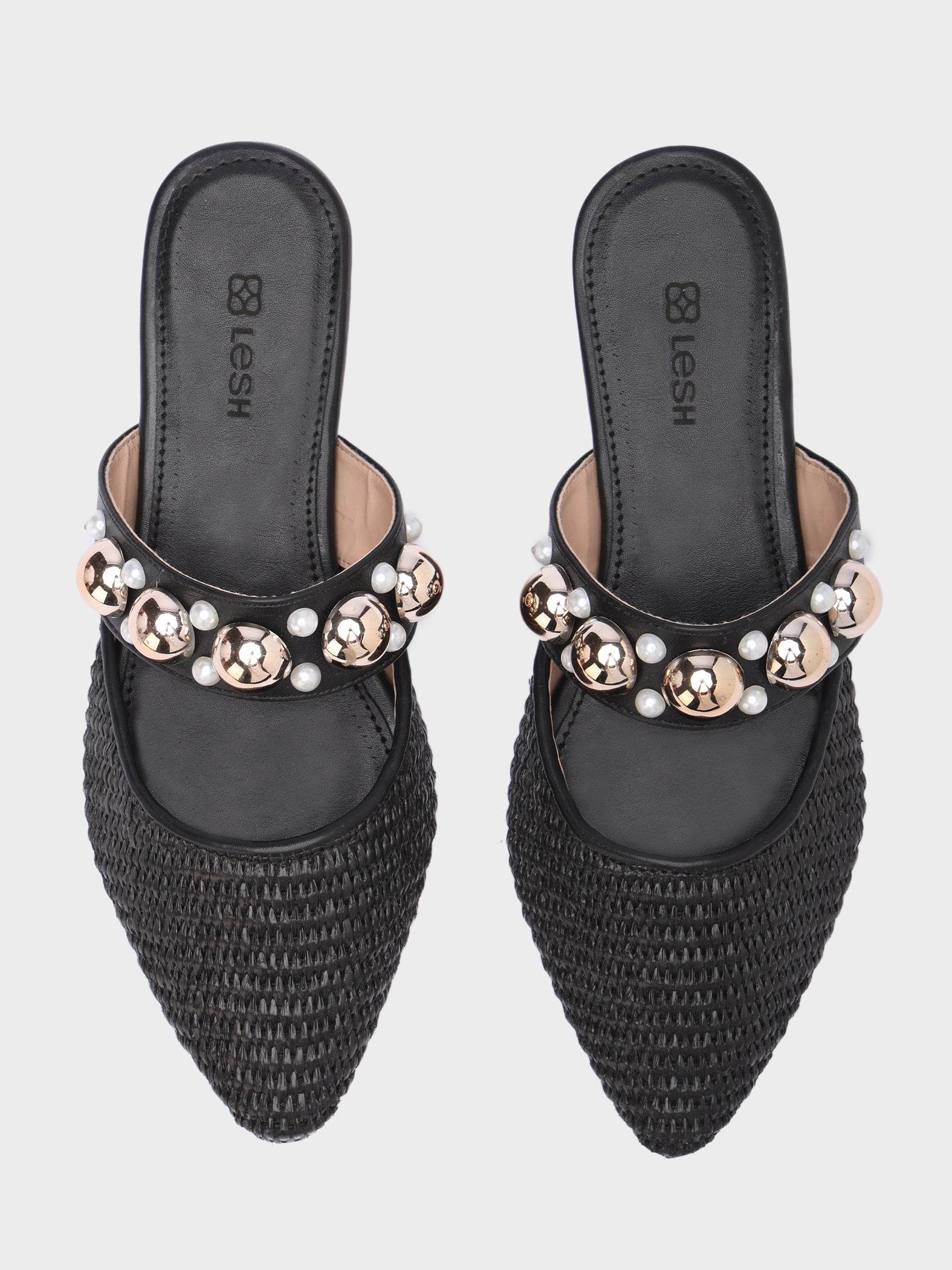 Studs & Pearls Pointed-Toe Mules - Lesh