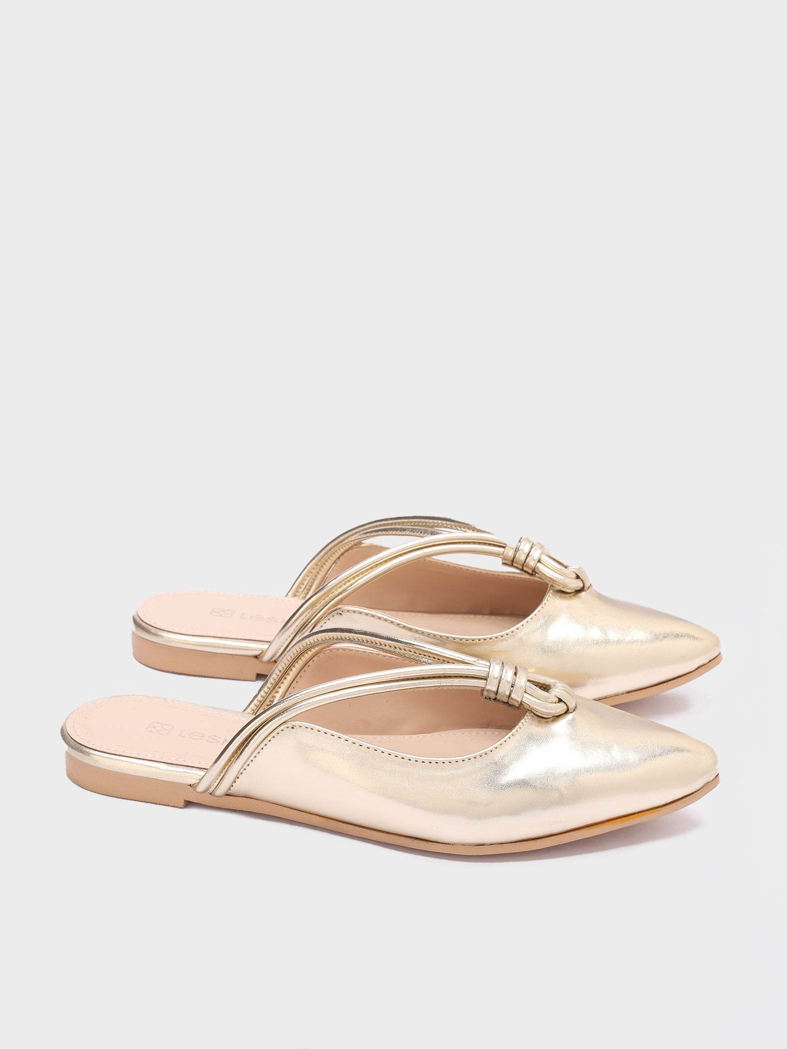 Looped-Strap Metallic Pointed-Toe Mules - Lesh
