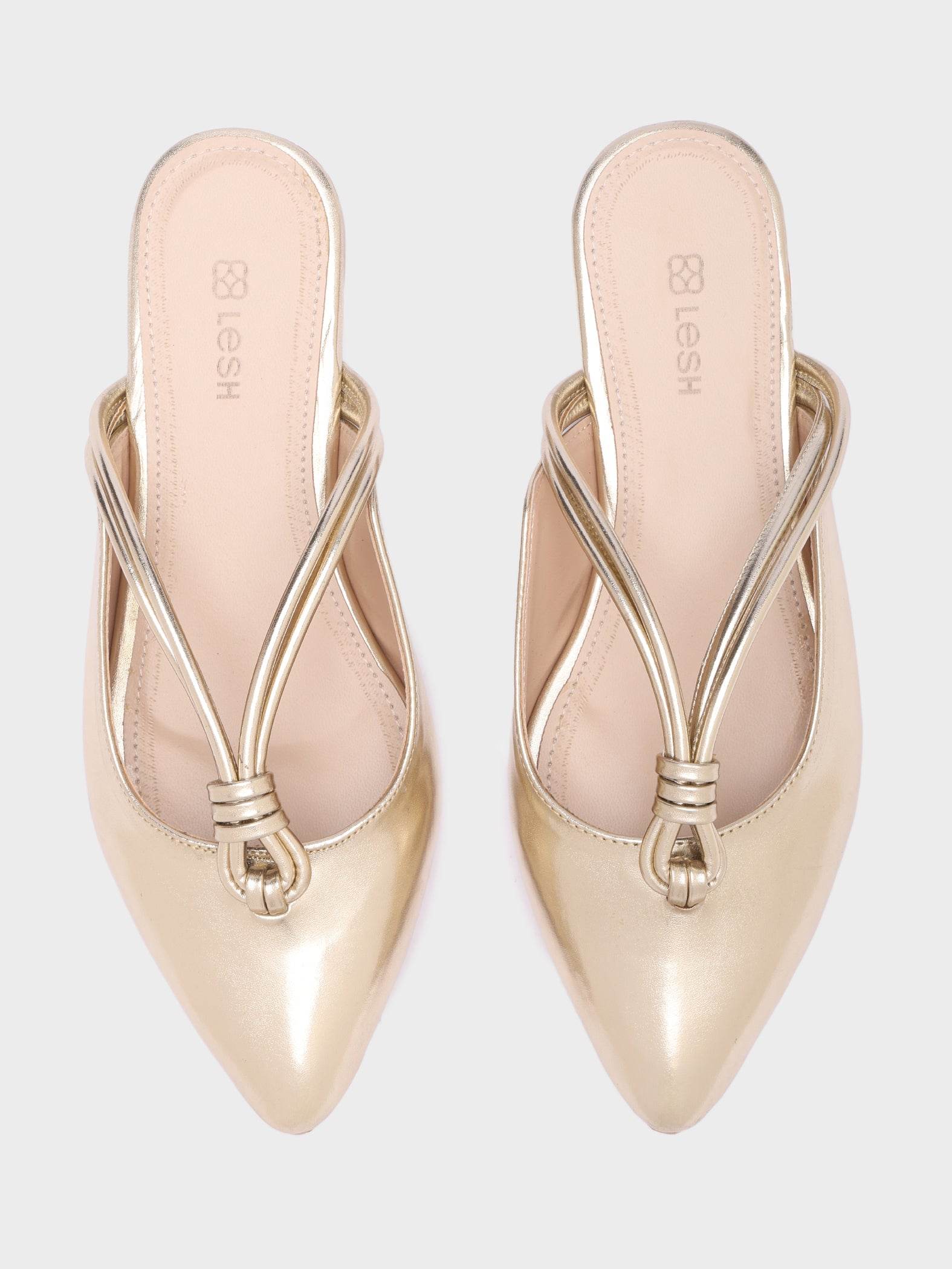 Looped-Strap Metallic Pointed-Toe Mules - Lesh