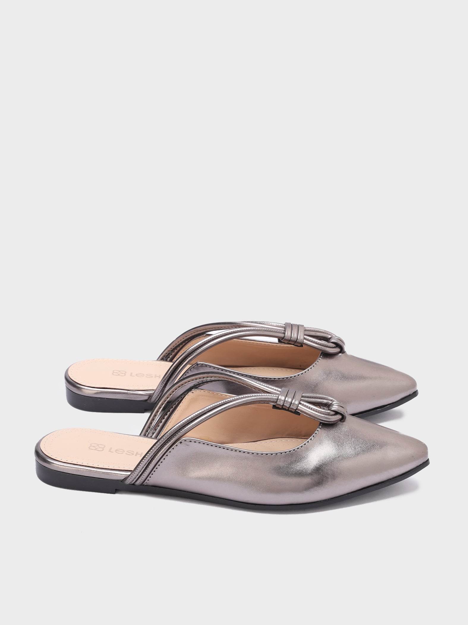 Looped-Strap Metallic Pointed-Toe Mules - Lesh