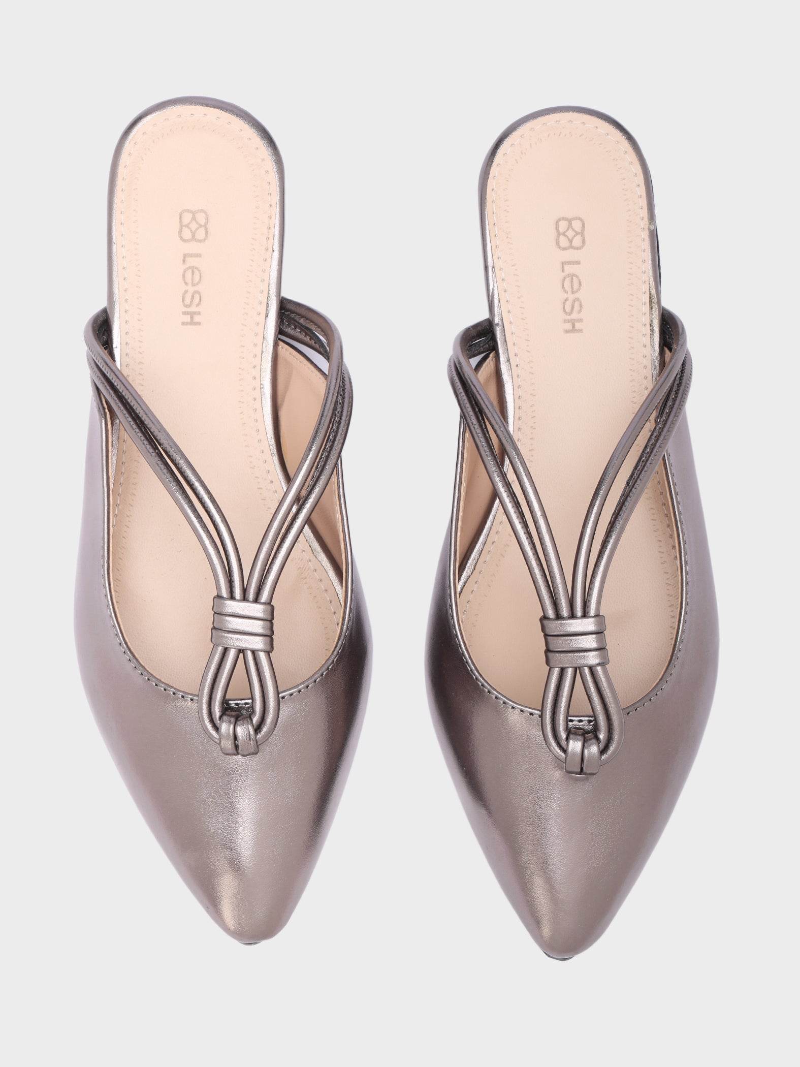 Looped-Strap Metallic Pointed-Toe Mules - Lesh