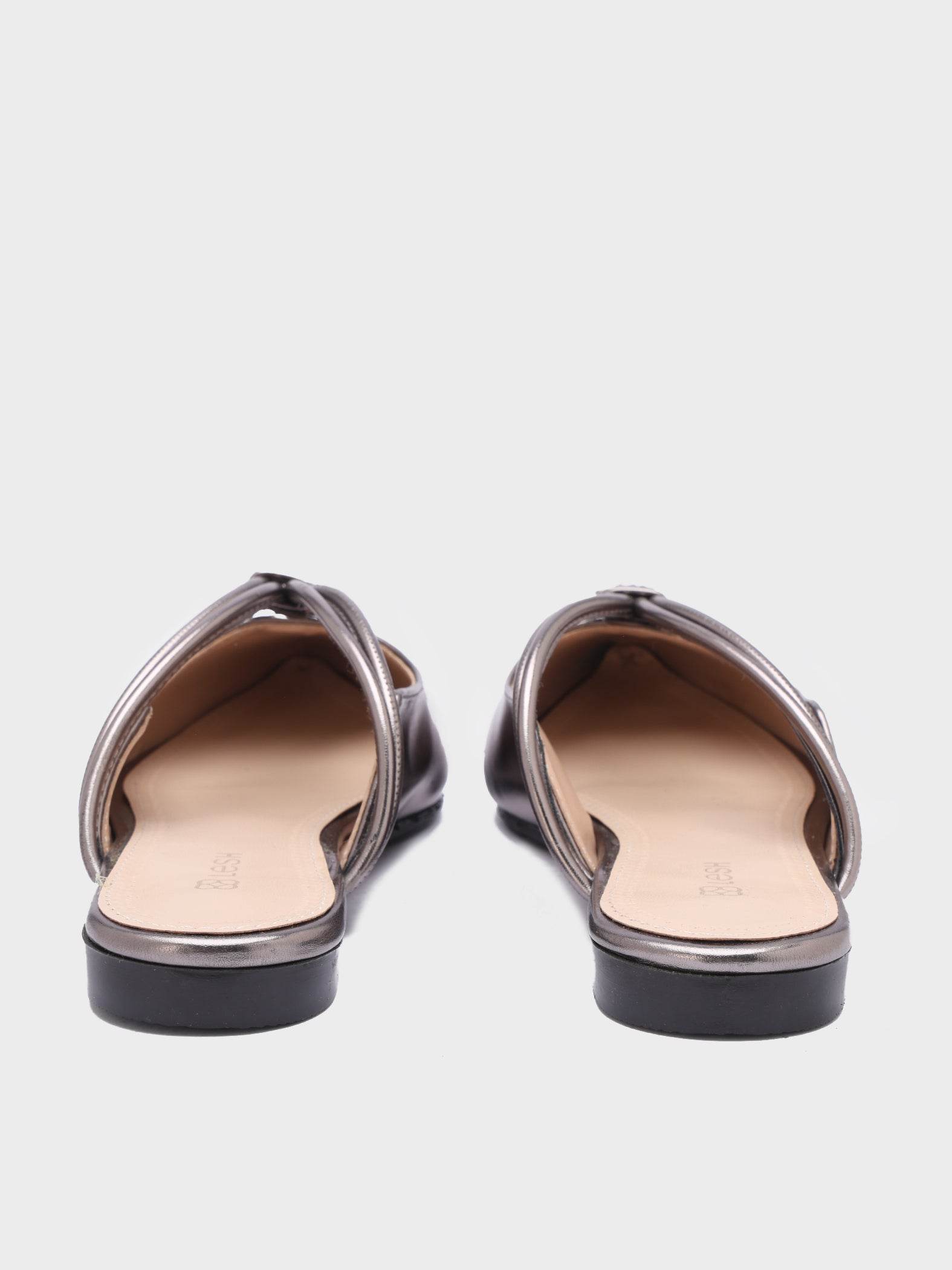 Looped-Strap Metallic Pointed-Toe Mules - Lesh