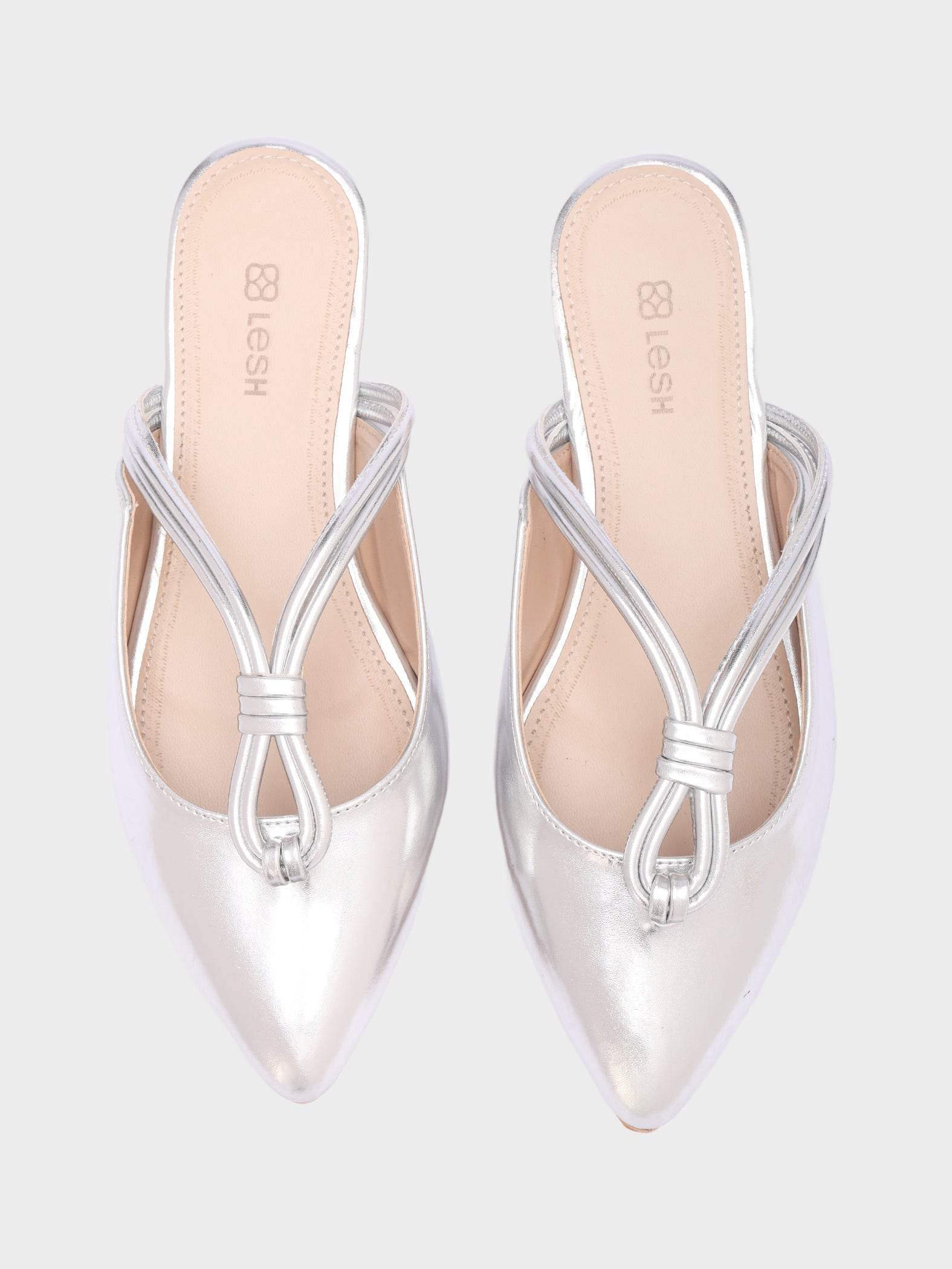 Looped-Strap Metallic Pointed-Toe Mules - Lesh