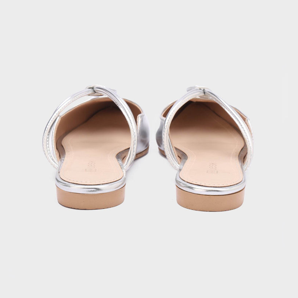 Looped-Strap Metallic Pointed-Toe Mules