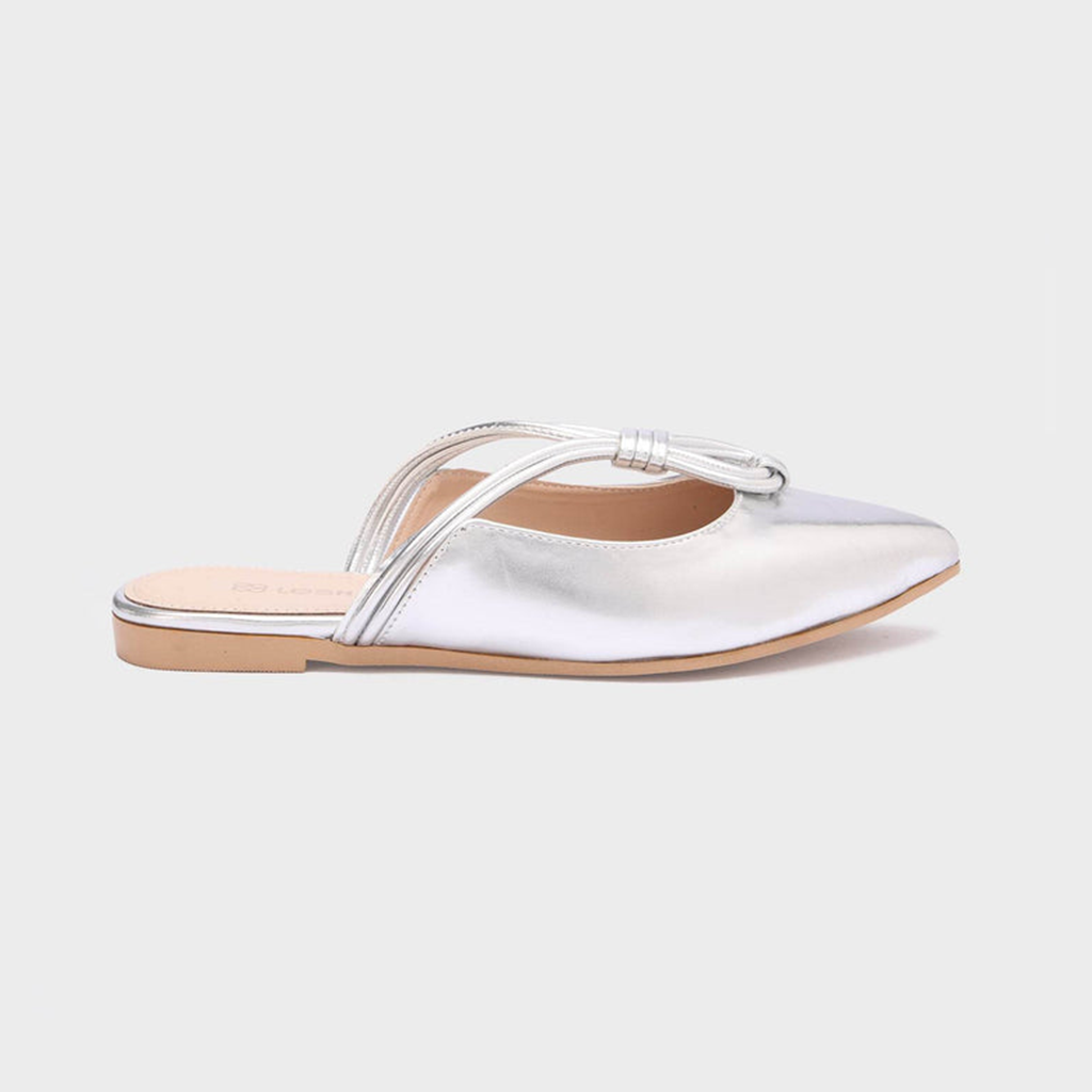 Looped-Strap Metallic Pointed-Toe Mules