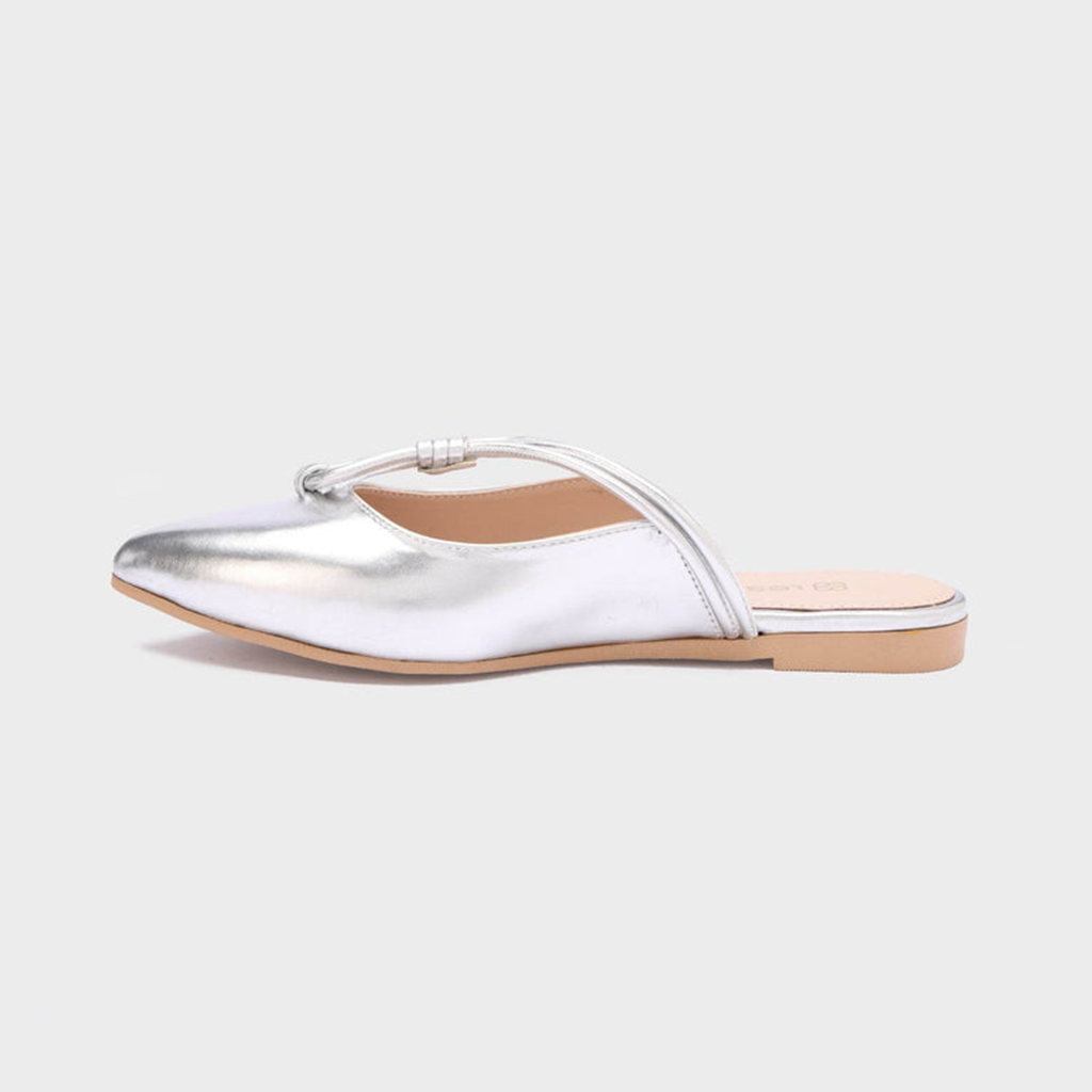 Looped-Strap Metallic Pointed-Toe Mules
