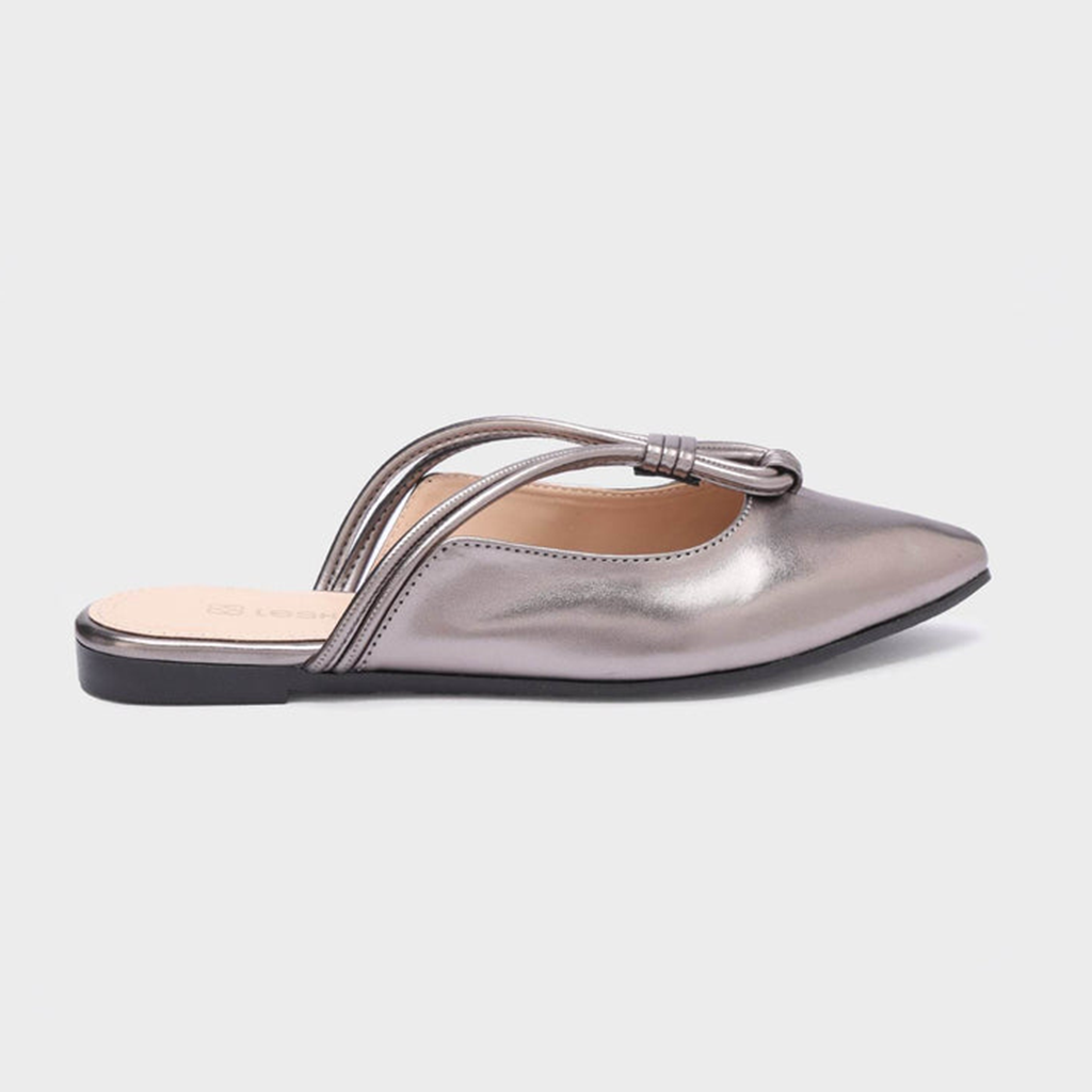 Looped-Strap Metallic Pointed-Toe Mules