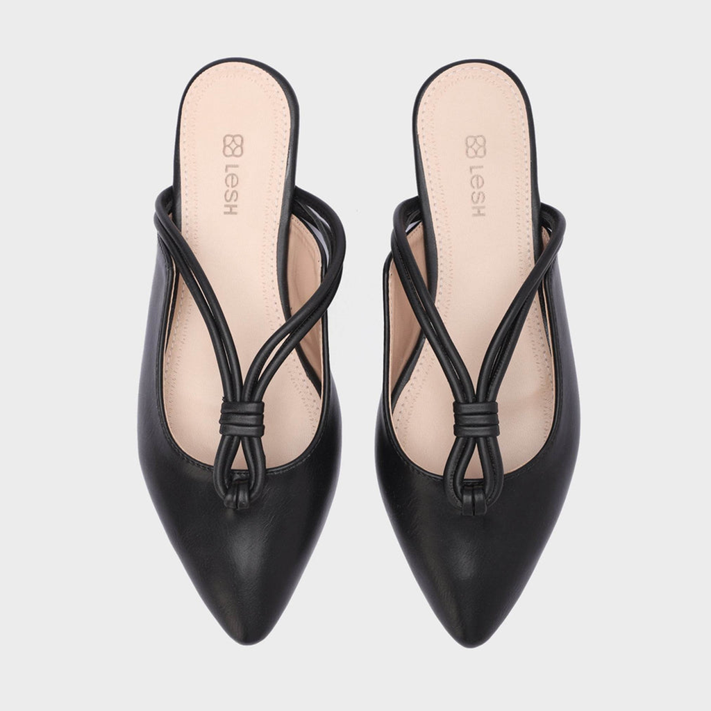 Looped-Strap Metallic Pointed-Toe Mules