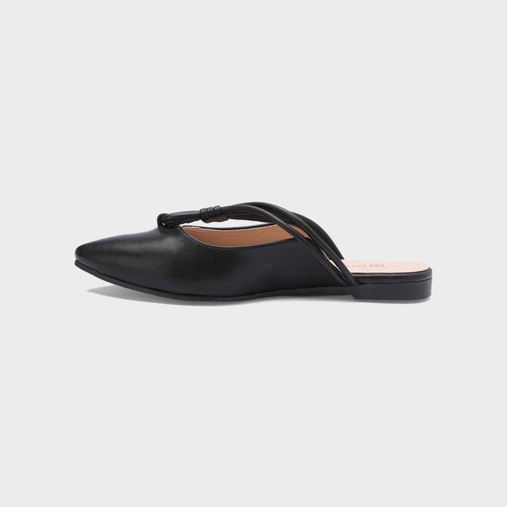 Looped-Strap Metallic Pointed-Toe Mules