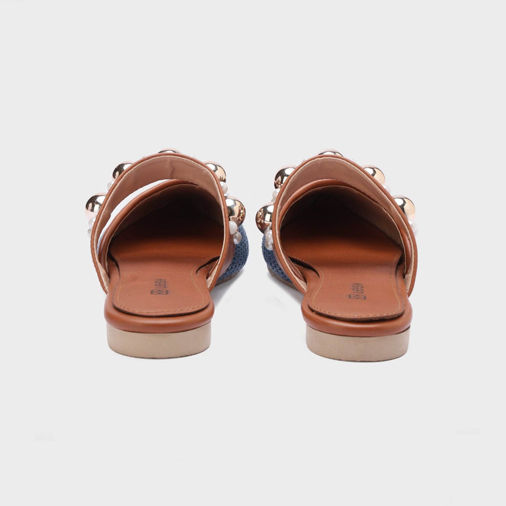 Studs & Pearls Pointed-Toe Mules - Pearls Blue