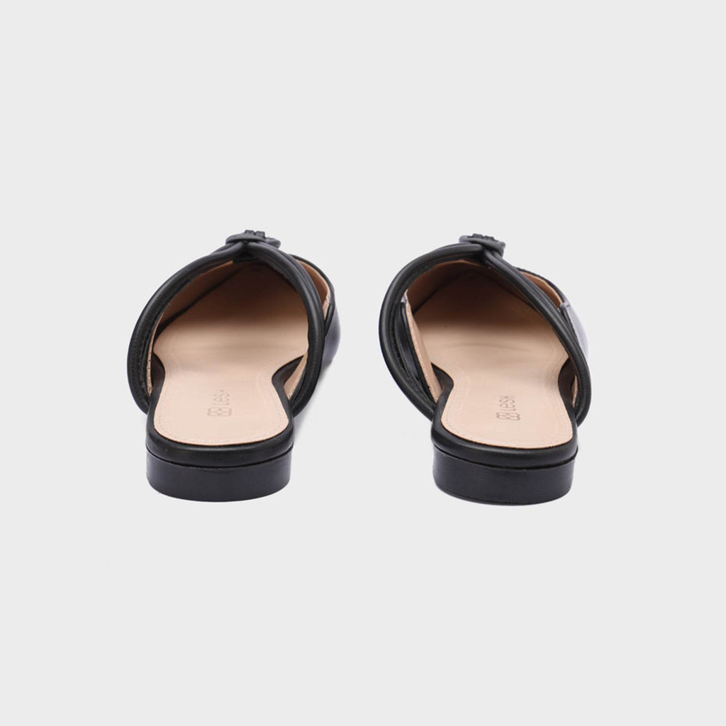 Looped-Strap Metallic Pointed-Toe Mules