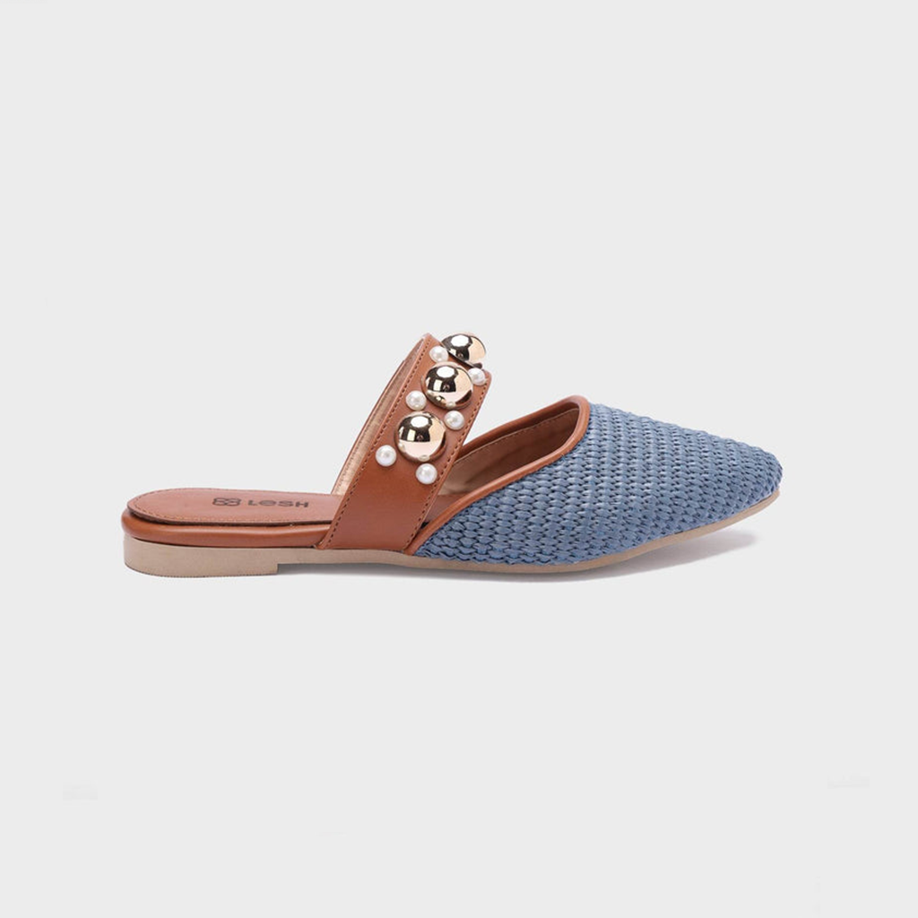 Studs & Pearls Pointed-Toe Mules - Pearls Blue