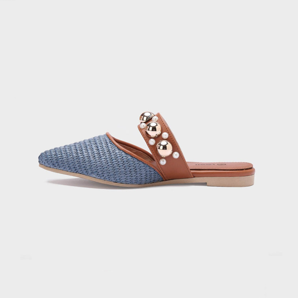 Studs & Pearls Pointed-Toe Mules - Pearls Blue