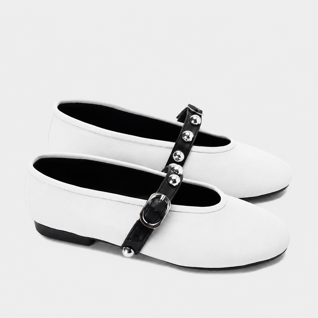 Strap & Stud Ballerinas - White