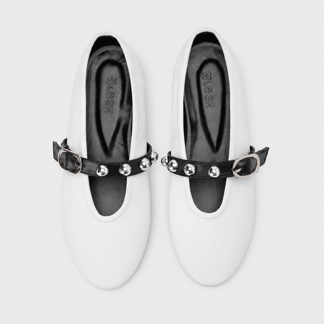 Strap & Stud Ballerinas - White