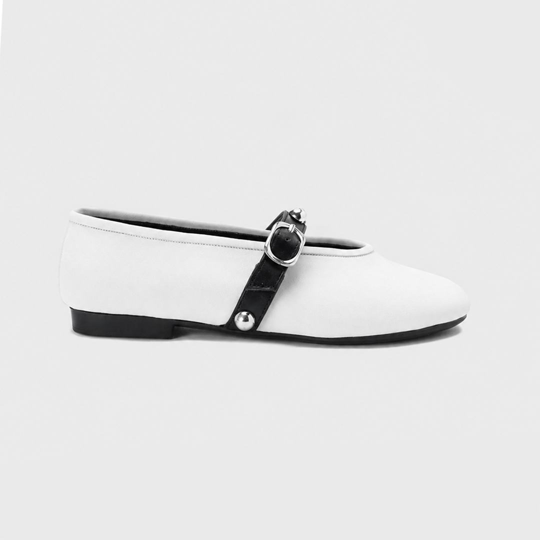 Strap & Stud Ballerinas - White