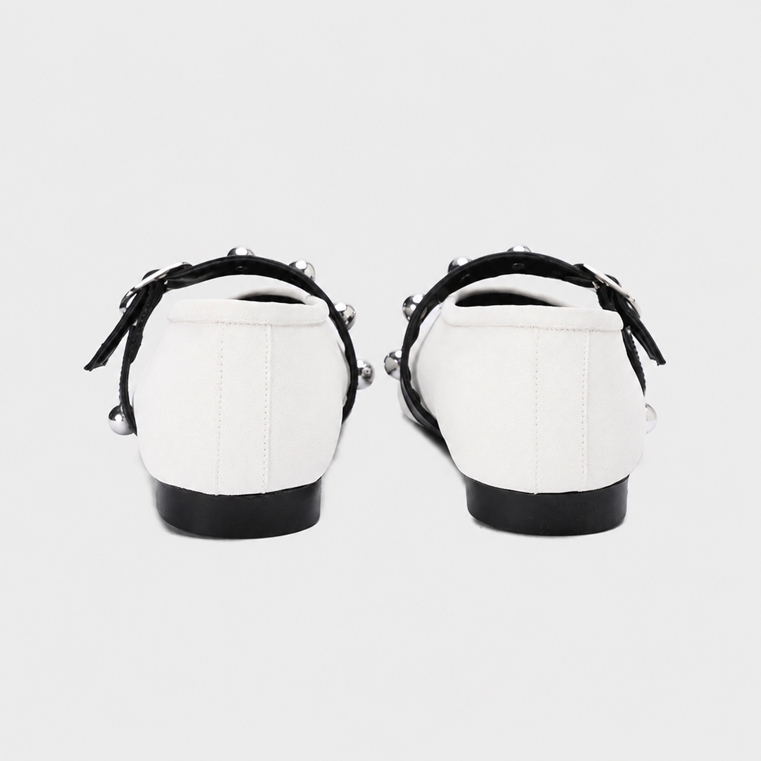 Strap & Stud Ballerinas - White