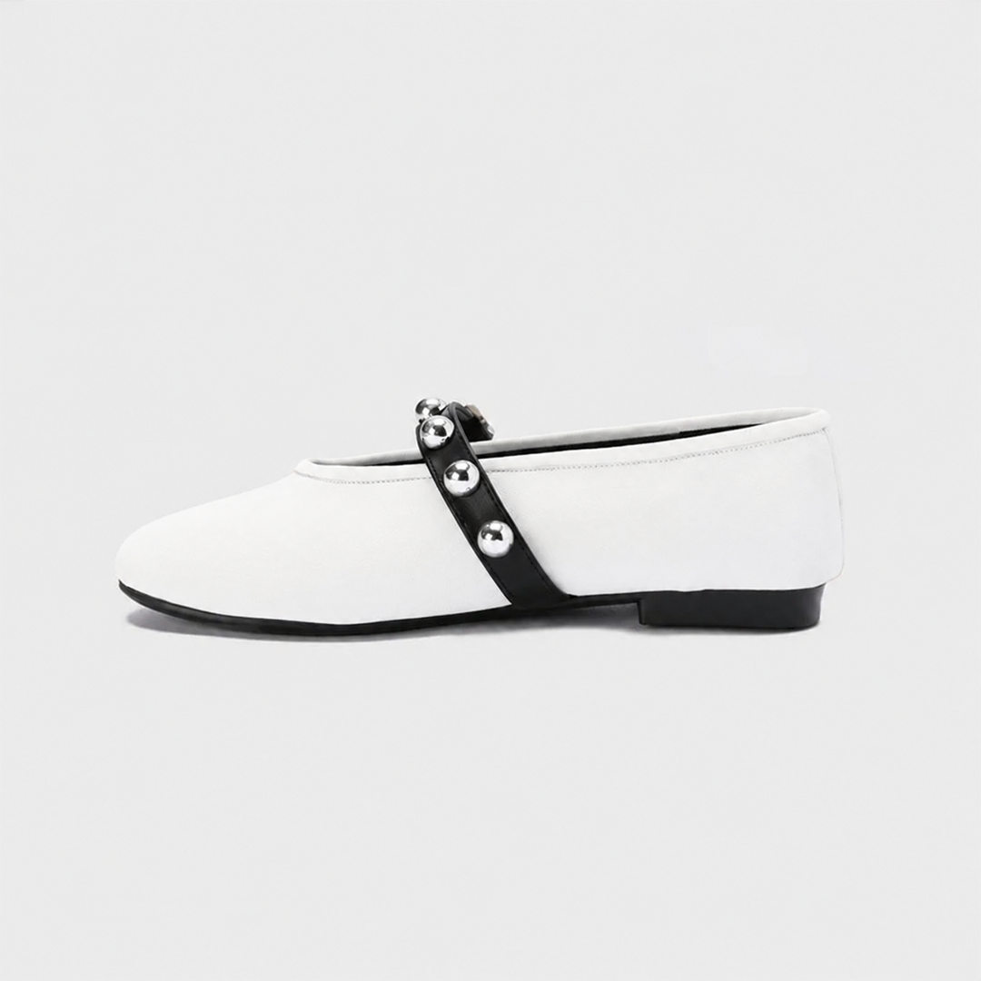 Strap & Stud Ballerinas - White